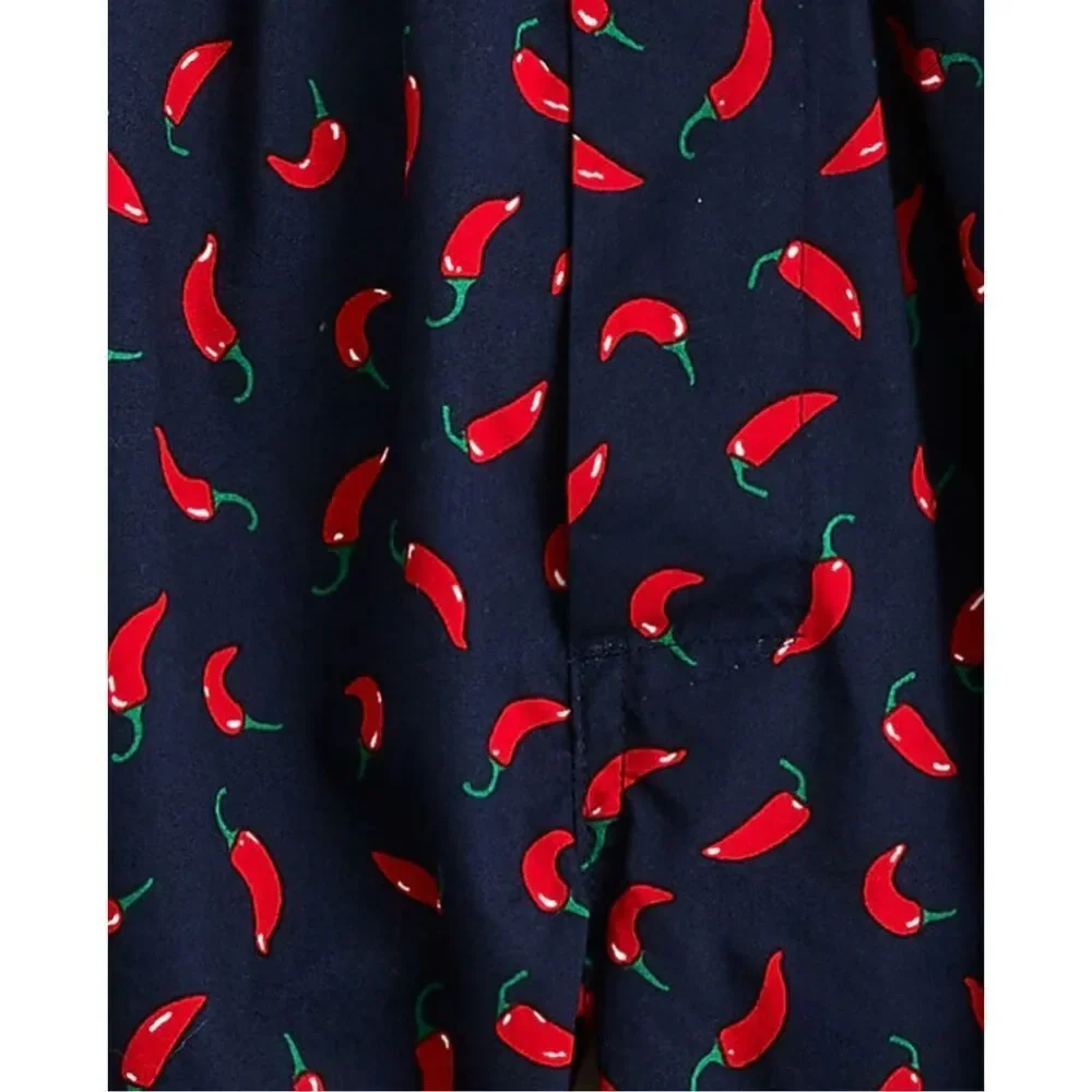 J.Crew Men’s Boxer Shorts Woven Medium Navy Chili Pepper Print Cotton Poplin NWT
